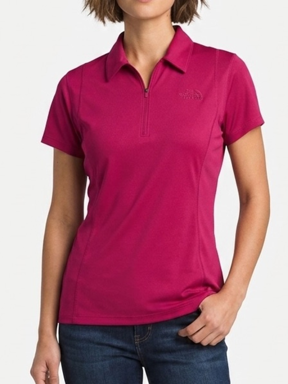THE NORTH FACE Magenta Pink Quarter Zip Polo Shirt Short Sleeve Golf Size XL